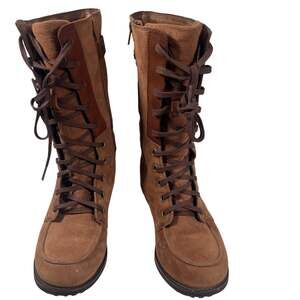 The North Face Bridgeton Brown Lace Suede Tall Waterproof Winter Boots Womens 8